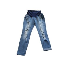 S.O.N.G MATERNITY DISTRESSED SZ XL SKINNY LEG/CROPPED JEAN